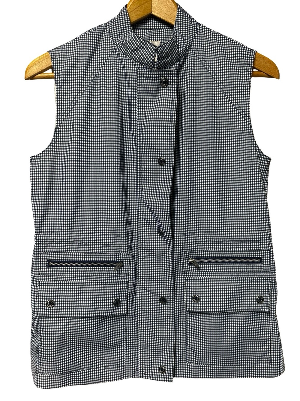 Peter Millar Blue White Gingham Zip Up Vest Size XS Utility Snap Button Outdoor